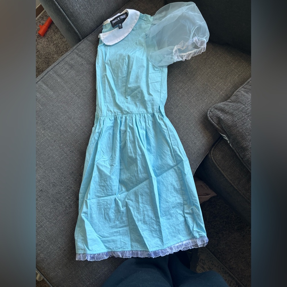 Blue Puff Sleeve Sundress with Peter Pan Collar